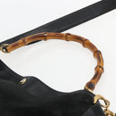 GUCCI Bamboo Hand Bag Leather 2way Black Gold 001 1014 1577 Auth bs31434-8