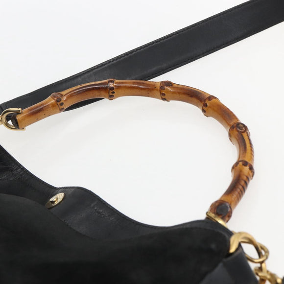 GUCCI Bamboo Hand Bag Leather 2way Black Gold 001 1014 1577 Auth bs31434