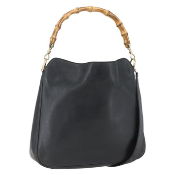 GUCCI Bamboo Shoulder Bag Leather 2way Black Gold 001 1638 Auth bs31435