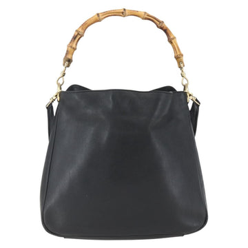 GUCCI Bamboo Shoulder Bag Leather 2way Black Gold 001 1638 Auth bs31435 - 0