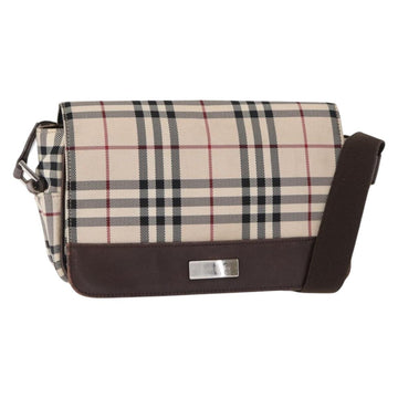 BURBERRY Nova Check Shoulder Bag Nylon Beige Silver Auth bs31436