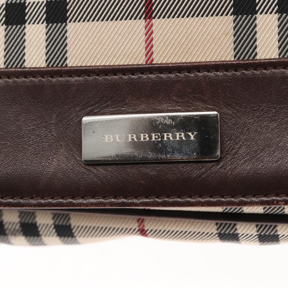 BURBERRY Nova Check Shoulder Bag Nylon Beige Silver Auth bs31436