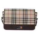 BURBERRY Nova Check Shoulder Bag Nylon Beige Silver Auth bs31436-2