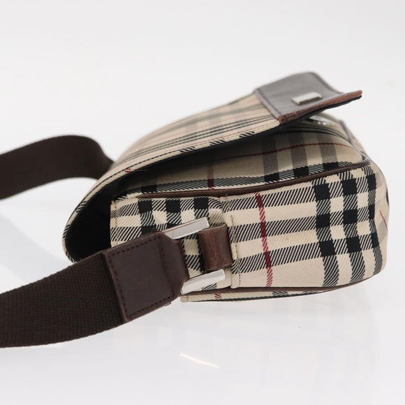 BURBERRY Nova Check Shoulder Bag Nylon Beige Silver Auth bs31436