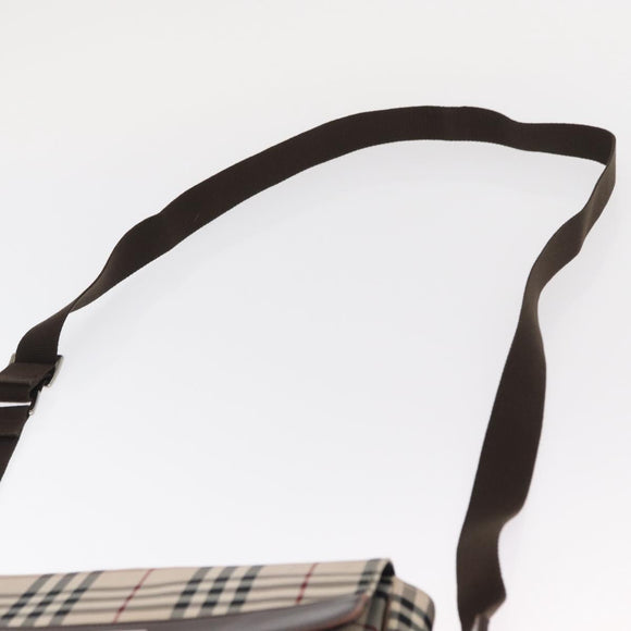 BURBERRY Nova Check Shoulder Bag Nylon Beige Silver Auth bs31436