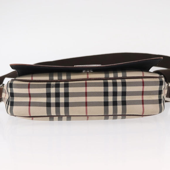 BURBERRY Nova Check Shoulder Bag Nylon Beige Silver Auth bs31436