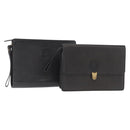 Burberrys Clutch Bag Leather 2 Set Black Gold Auth bs31437-1