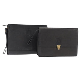 Burberrys Clutch Bag Leather 2 Set Black Gold Auth bs31437