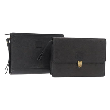 Burberrys Clutch Bag Leather 2 Set Black Gold Auth bs31437
