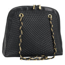 BALLY Quilted Chain Shoulder Bag Leather Black Gold Auth bs31440-1