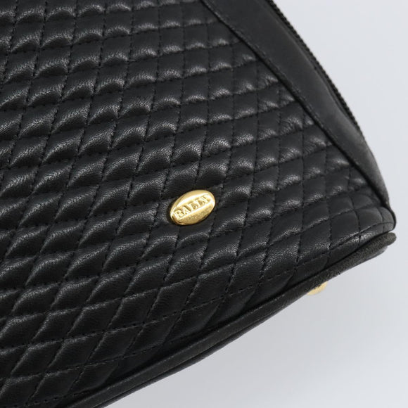 BALLY Quilted Chain Shoulder Bag Leather Black Gold Auth bs31440