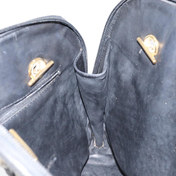 BALLY Quilted Chain Shoulder Bag Leather Black Gold Auth bs31440