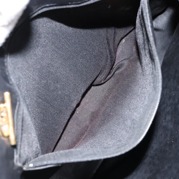 BALLY Quilted Chain Shoulder Bag Leather Black Gold Auth bs31440