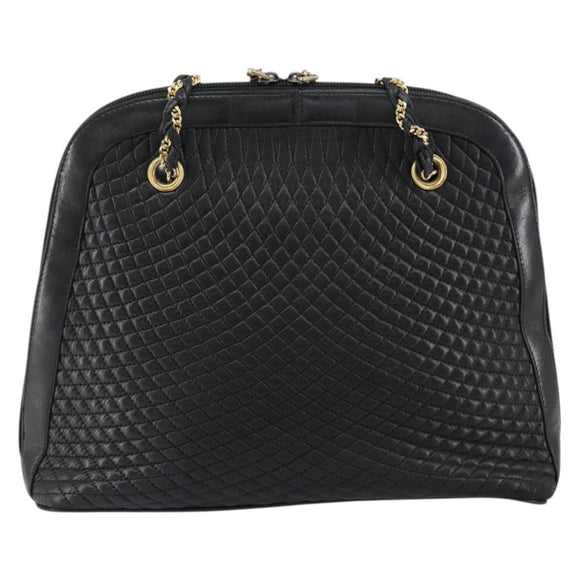BALLY Quilted Chain Shoulder Bag Leather Black Gold Auth bs31440