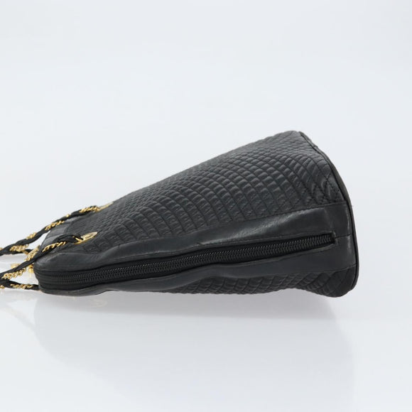 BALLY Quilted Chain Shoulder Bag Leather Black Gold Auth bs31440