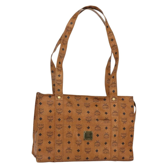 MCM Logogram Vicetos Tote Bag PVC Leather Brown Gold Auth bs31442