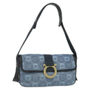 Salvatore Ferragamo Gancini Shoulder Bag Canvas Blue Gold Auth bs31443-1