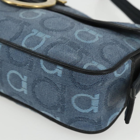 Salvatore Ferragamo Gancini Shoulder Bag Canvas Blue Gold Auth bs31443