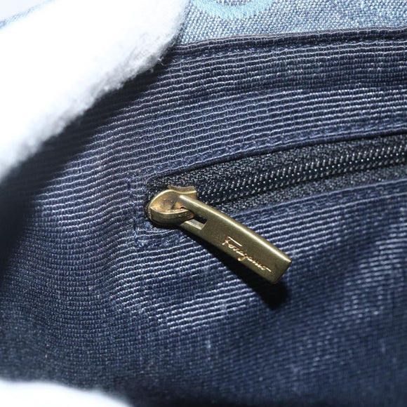 Salvatore Ferragamo Gancini Shoulder Bag Canvas Blue Gold Auth bs31443