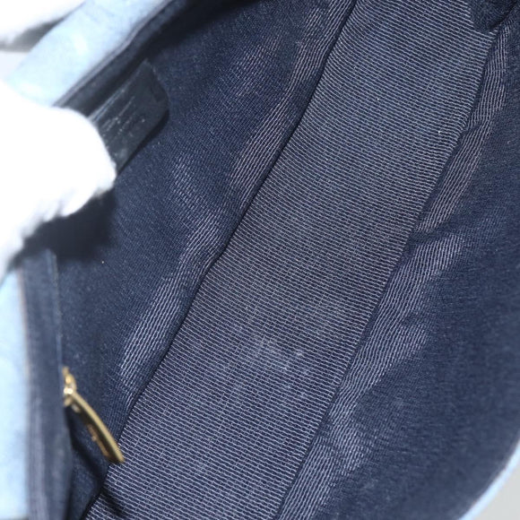 Salvatore Ferragamo Gancini Shoulder Bag Canvas Blue Gold Auth bs31443