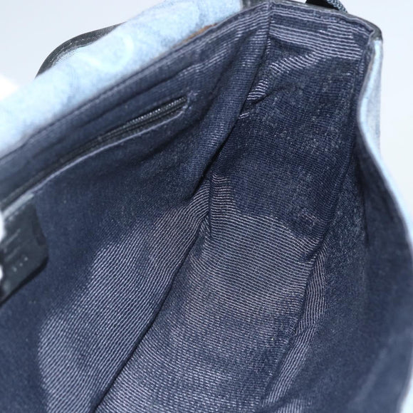 Salvatore Ferragamo Gancini Shoulder Bag Canvas Blue Gold Auth bs31443