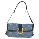 Salvatore Ferragamo Gancini Shoulder Bag Canvas Blue Gold Auth bs31443-13