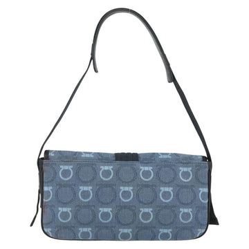 Salvatore Ferragamo Gancini Shoulder Bag Canvas Blue Gold Auth bs31443 - 0