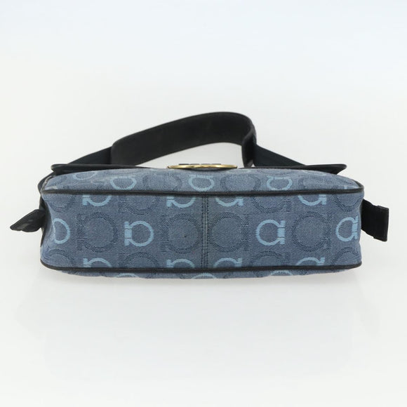 Salvatore Ferragamo Gancini Shoulder Bag Canvas Blue Gold Auth bs31443