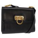 Salvatore Ferragamo Gancini Shoulder Bag Leather Black Gold Auth bs31444-1