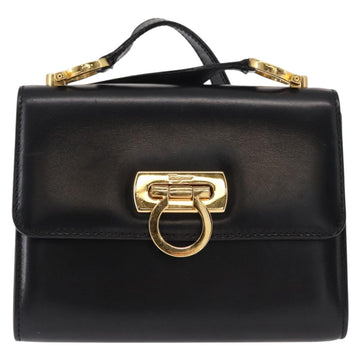 Salvatore Ferragamo Gancini Shoulder Bag Leather Black Gold Auth bs31444 - 0