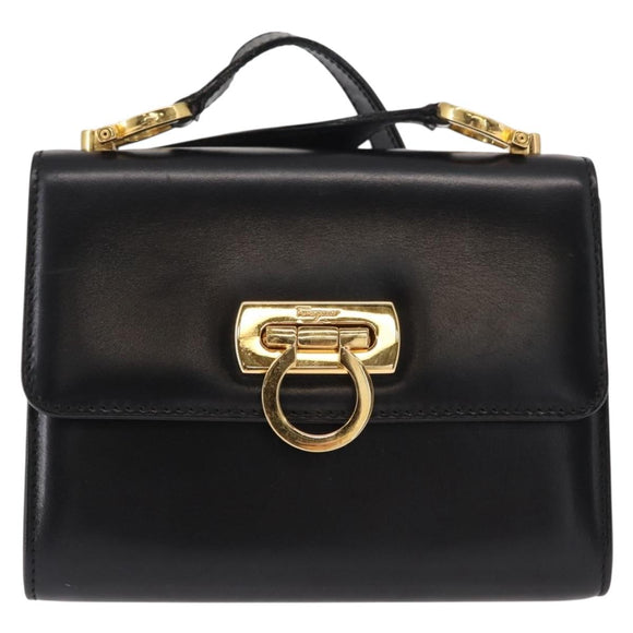 Salvatore Ferragamo Gancini Shoulder Bag Leather Black Gold Auth bs31444