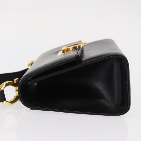 Salvatore Ferragamo Gancini Shoulder Bag Leather Black Gold Auth bs31444