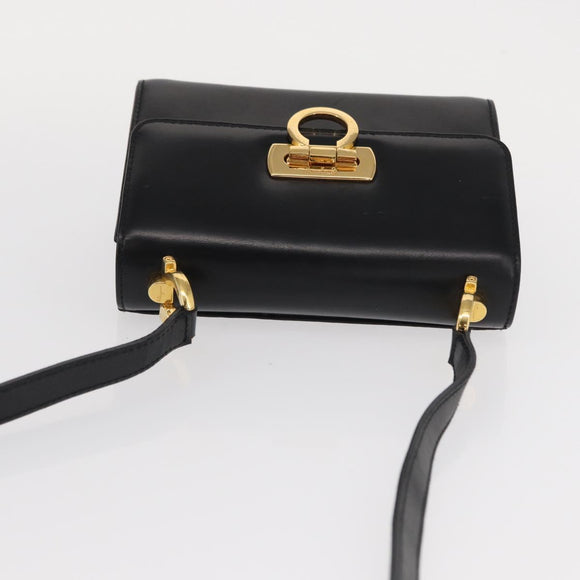 Salvatore Ferragamo Gancini Shoulder Bag Leather Black Gold Auth bs31444