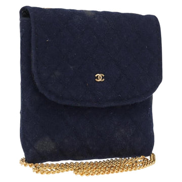 CHANEL Mini Matelasse Chain Pouch Cotton Navy Gold CC Auth bs31449