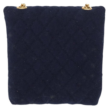 CHANEL Mini Matelasse Chain Pouch Cotton Navy Gold CC Auth bs31449 - 0