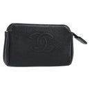 CHANEL Pouch Caviar Skin Black Gold CC Auth bs31451-1
