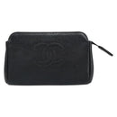 CHANEL Pouch Caviar Skin Black Gold CC Auth bs31451-2