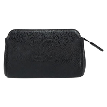 CHANEL Pouch Caviar Skin Black Gold CC Auth bs31451 - 0