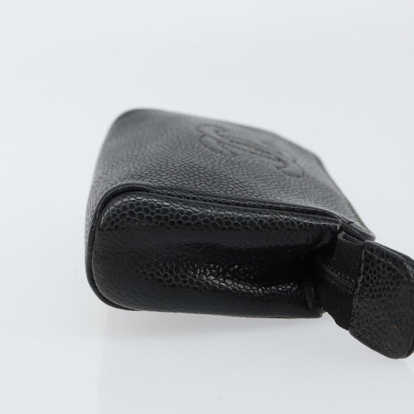 CHANEL Pouch Caviar Skin Black Gold CC Auth bs31451