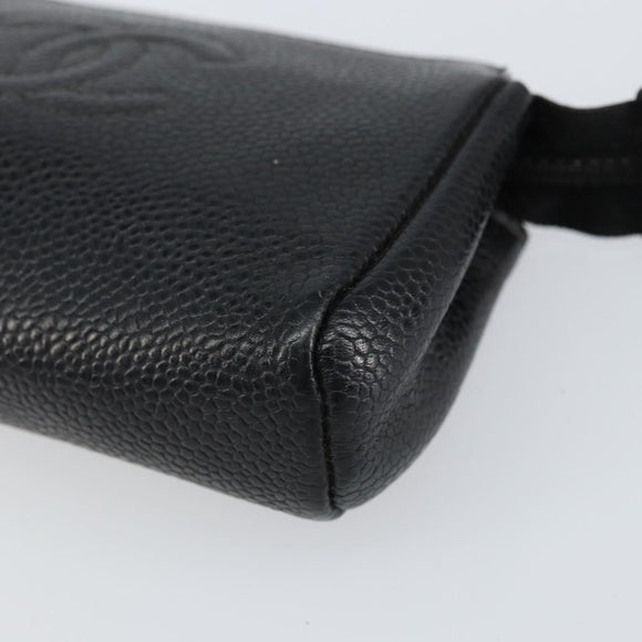 CHANEL Pouch Caviar Skin Black Gold CC Auth bs31451