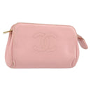 CHANEL COCO Mark Pouch Caviar Skin Pink Gold CC Auth bs31452-1