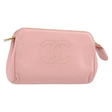 CHANEL COCO Mark Pouch Caviar Skin Pink Gold CC Auth bs31452