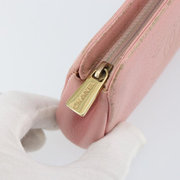 CHANEL COCO Mark Pouch Caviar Skin Pink Gold CC Auth bs31452