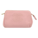 CHANEL COCO Mark Pouch Caviar Skin Pink Gold CC Auth bs31452-2