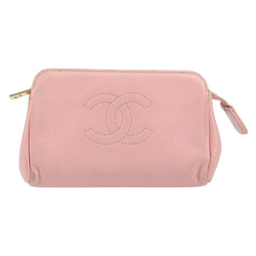 CHANEL COCO Mark Pouch Caviar Skin Pink Gold CC Auth bs31452 - 0
