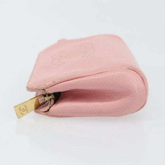 CHANEL COCO Mark Pouch Caviar Skin Pink Gold CC Auth bs31452