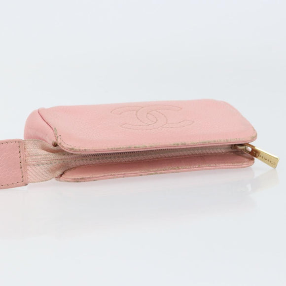 CHANEL COCO Mark Pouch Caviar Skin Pink Gold CC Auth bs31452