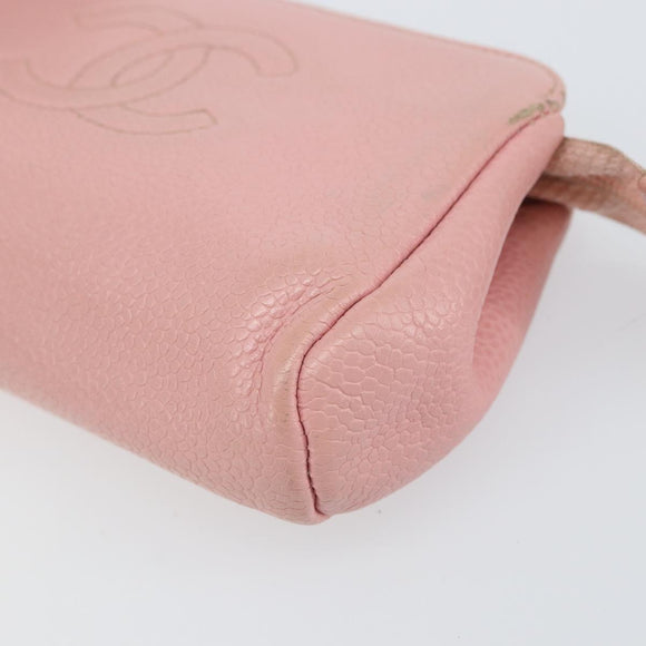 CHANEL COCO Mark Pouch Caviar Skin Pink Gold CC Auth bs31452