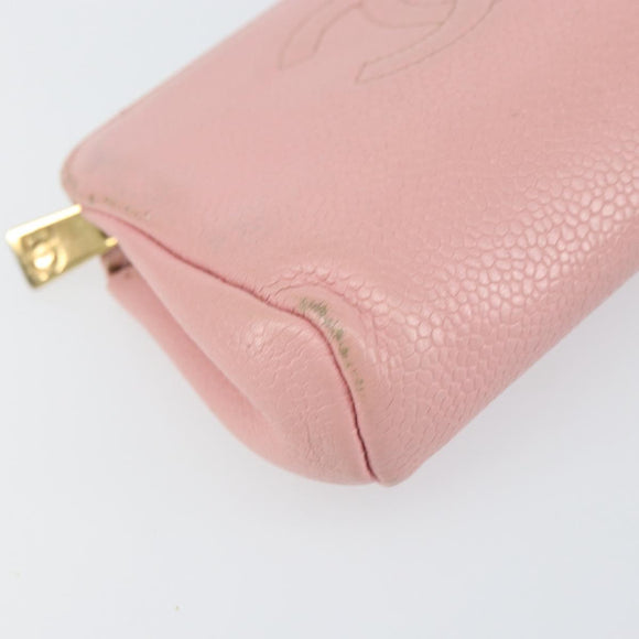 CHANEL COCO Mark Pouch Caviar Skin Pink Gold CC Auth bs31452