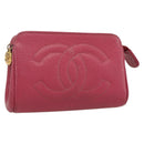 CHANEL Pouch Caviar Skin Pink Gold CC Auth bs31455-1